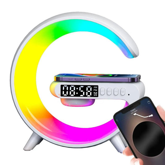 G-Shaped LED Lamp with Speaker, Charger & Clock